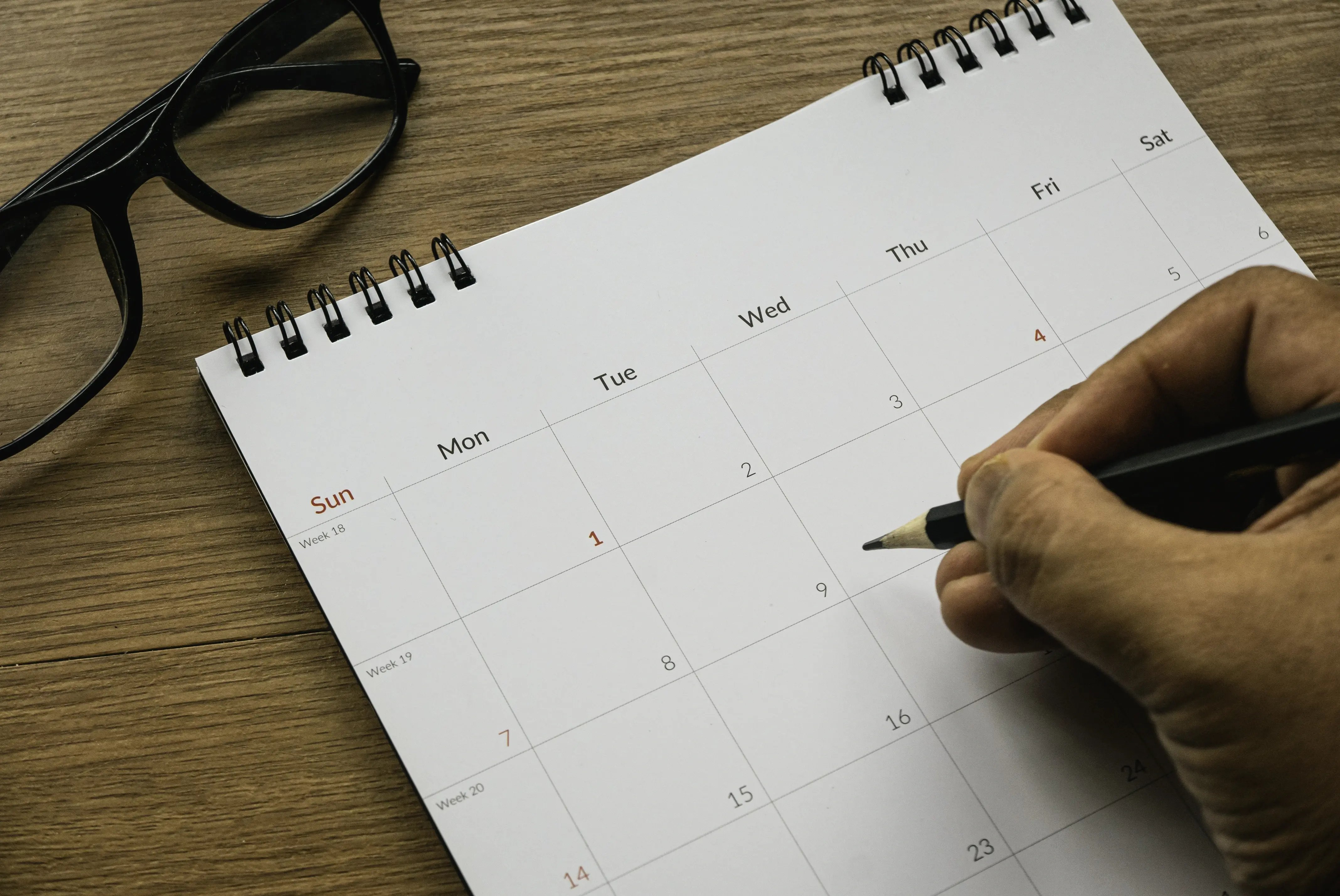 Calendar marked with realistic project deadlines